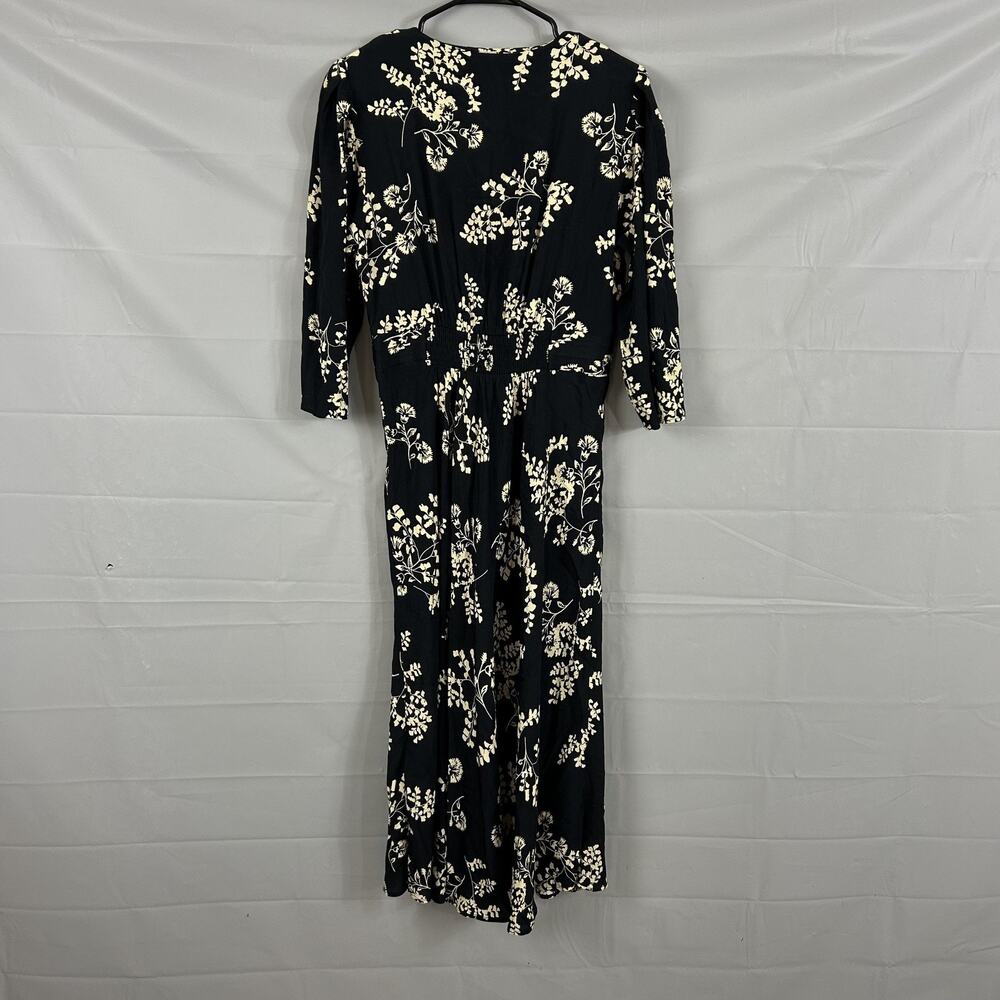 Ba&sh Dress 3 Floral Wrap Maxi Black V Neck 3/4 Sleeve Boho Chic Feminine Party - Picture 5 of 9